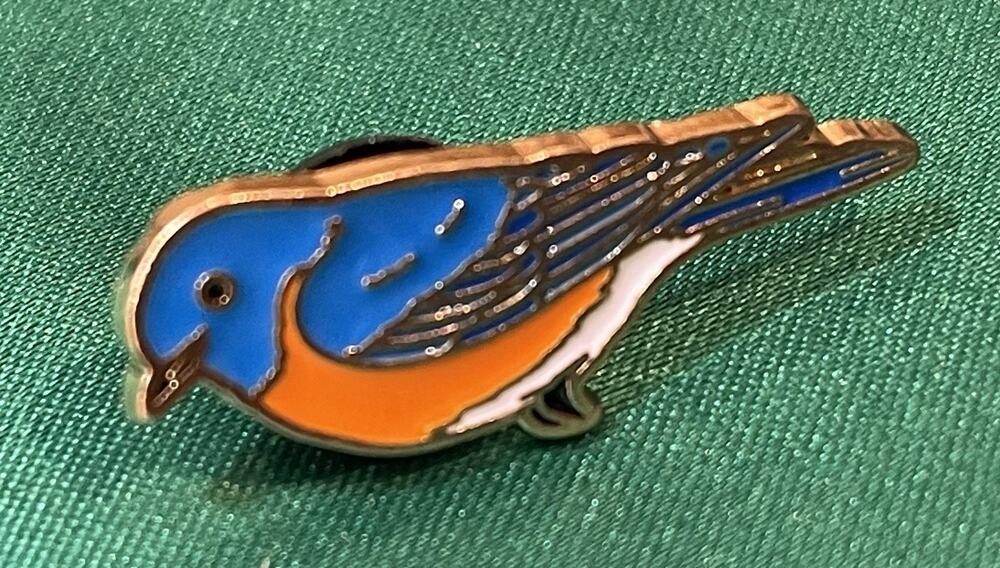 NWOT Small Orange Belly Blue Bird Enamel Lapel Pin Brooch Cute Nature Garden